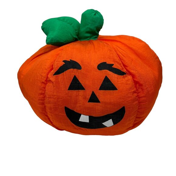 Vintage Nylon Pumpkin Halloween Plush Jack-O’-Lantern Soft Dreams Orange Holiday - Picture 1 of 9